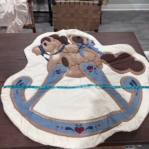 Vintage 80's Red Calliope Quilted Nursery Wall Hanging Teddy Bear & Horse.